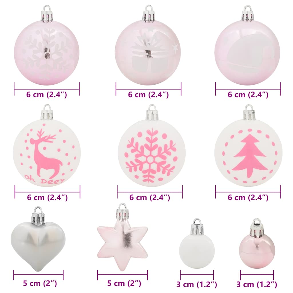 Christmas Bauble Set 40 pcs White and Pink